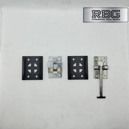 1x Door Retainer Sprung T Hook 95mm + Catch Plate & Bases Horsebox Trailer Truck
