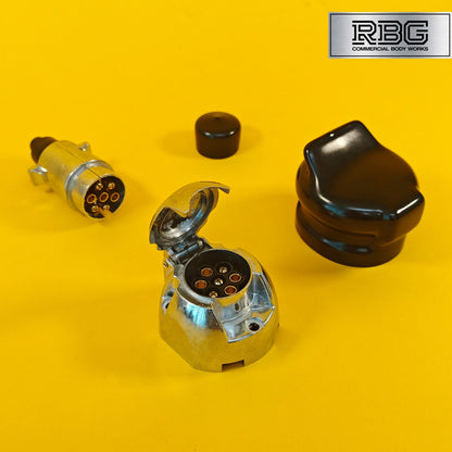 Aluminium Socket & Plug + PVC Socket & Plug Covers SET 7 Pin 12N Type Trailer
