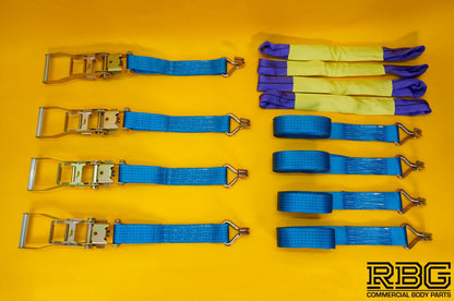 Ratchet Strap Recovery 5Ton Tie Down Over Wheel Hi-Vis Blue XL Ratchet 4Pc SET