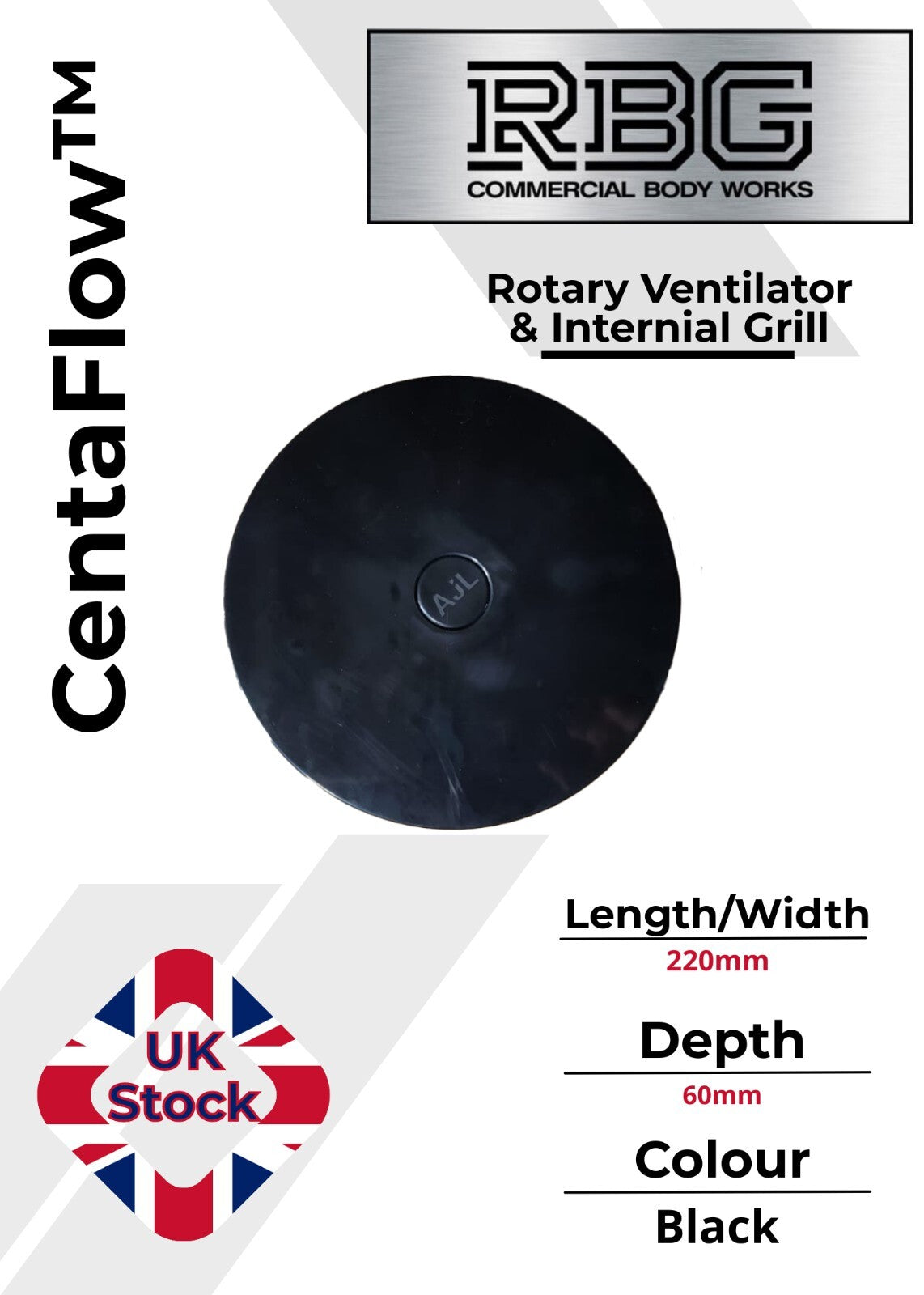 Centaflow™ Wind Driven Vent Black Horsebox Small Low Profile Rotary Van Roof Air