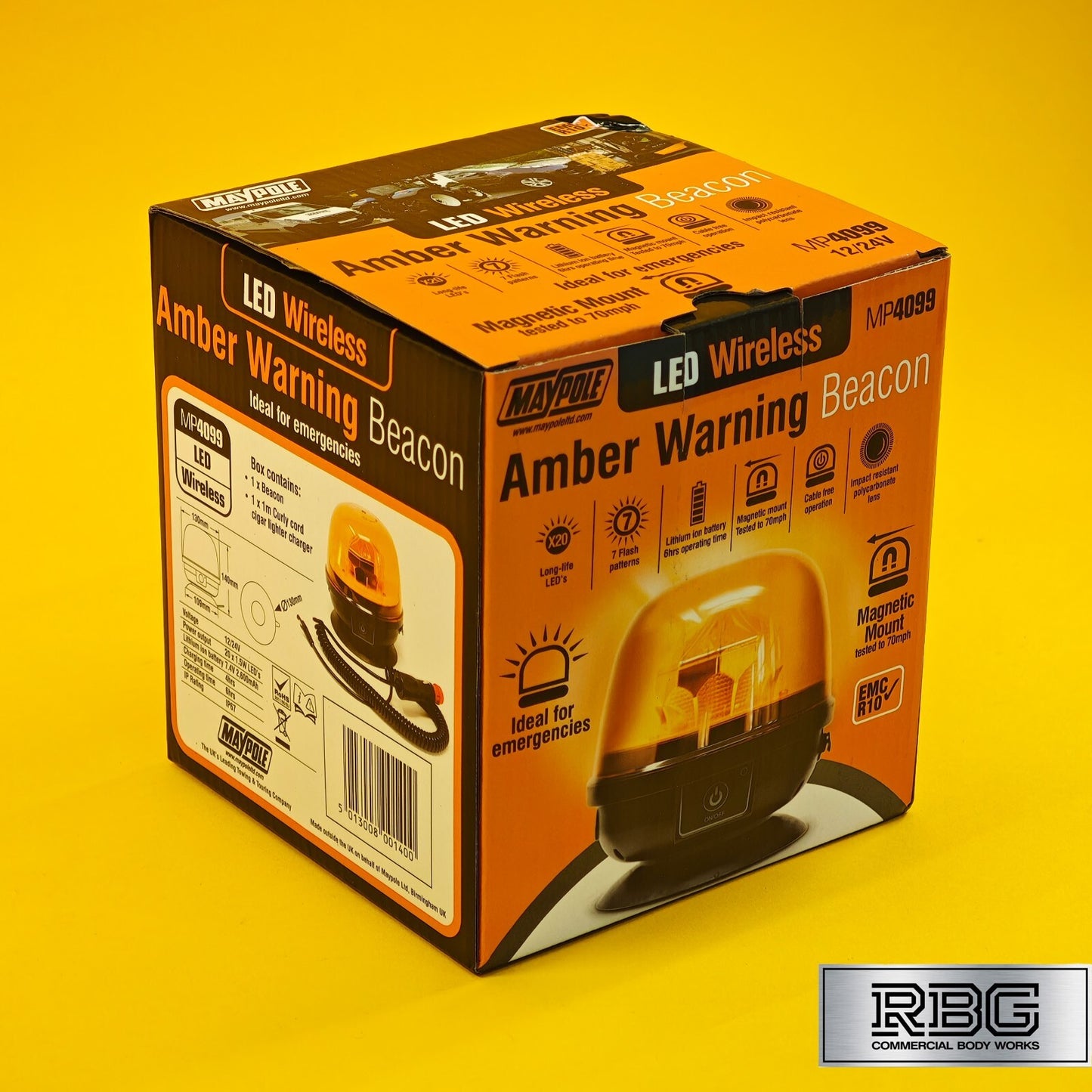 Wireless Warning Beacon Light Amber Rechargeable 12/24V LED Flashing IP67 UK