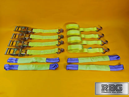 Recovery Ratchet Strap SET 4Pcs 5ton High-Visibility Yellow Tie Down Alloy Wheel