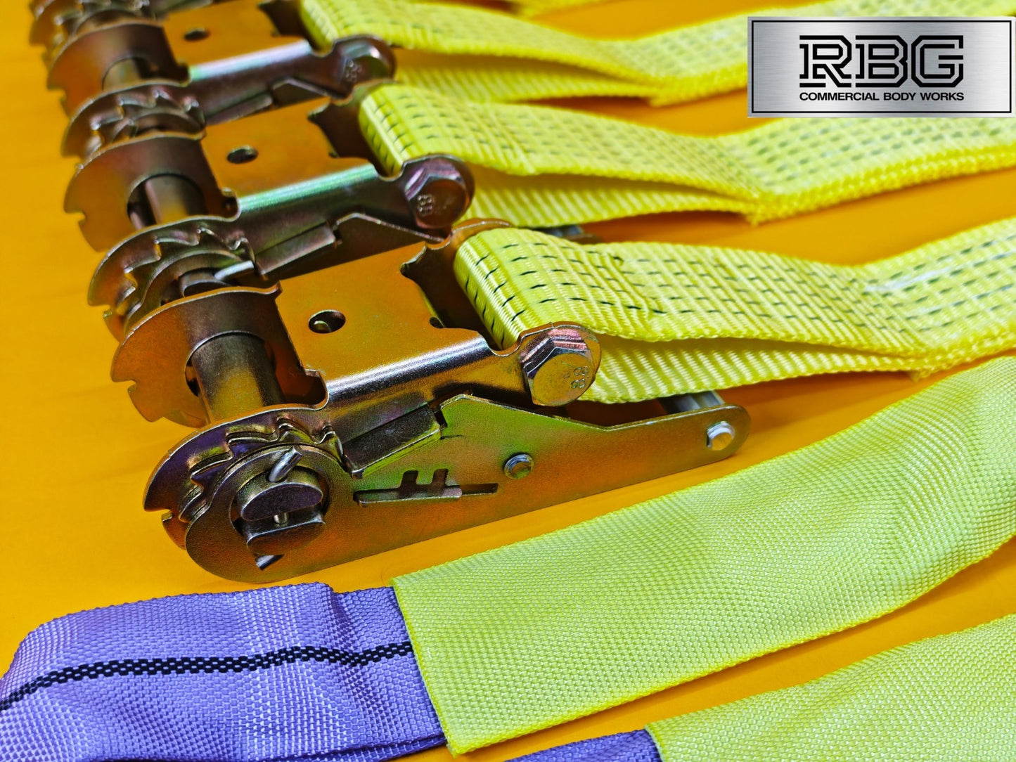 Recovery Ratchet Strap SET 4Pcs 5ton High-Visibility Yellow Tie Down Alloy Wheel