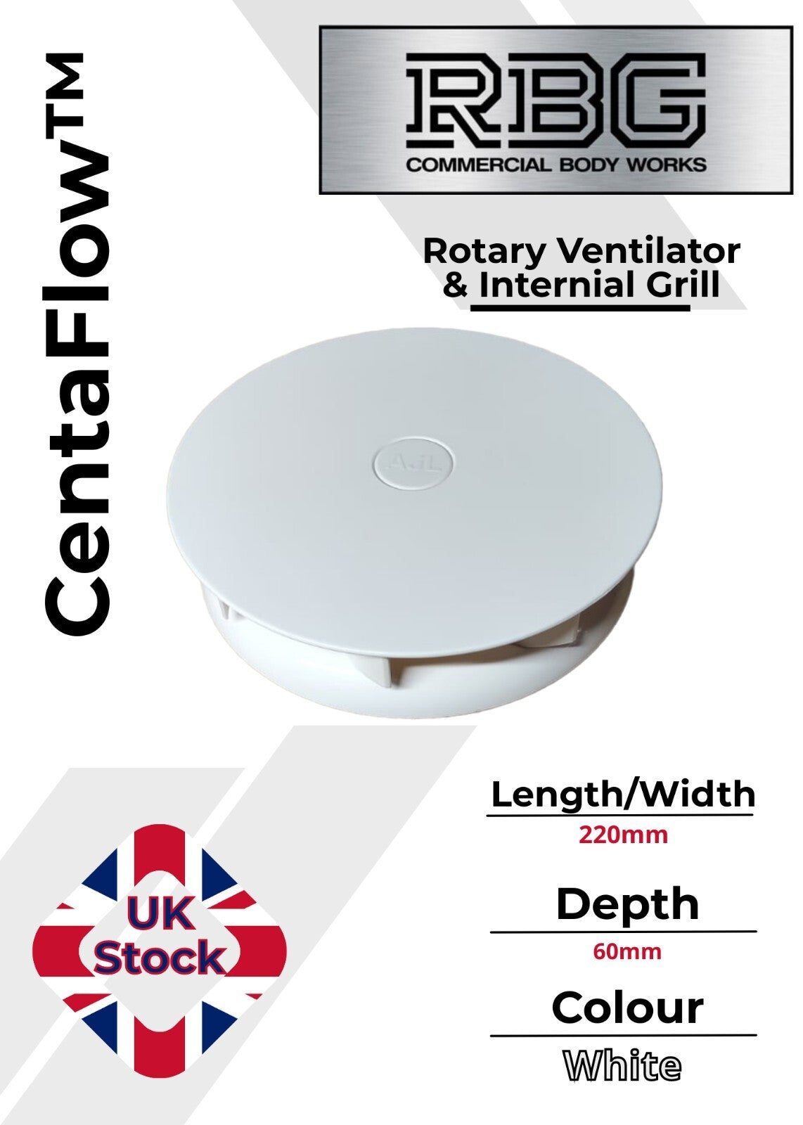 Centaflow™ Wind Driven Extractor Vent White Horsebox Low Profile Van Roof Rotary