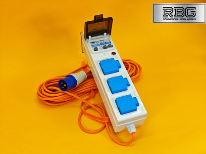 Mobile Mains Power Unit 3 Way 230V 10A RCD Protected Hook Up Caravan Motorhome