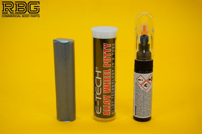 Alloy Wheel Paint Touch-Up Stick BLACK + Repair Putty Filler 10cm Tube E-TECH