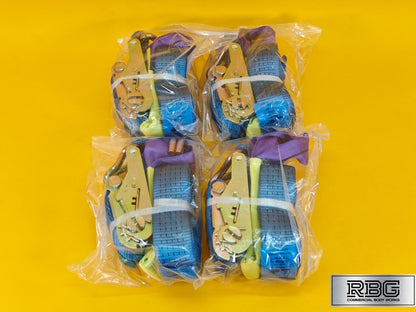 Recovery Ratchet Strap SET 4Pcs 5ton Tie Down Alloy Wheel High-Visibility Blue
