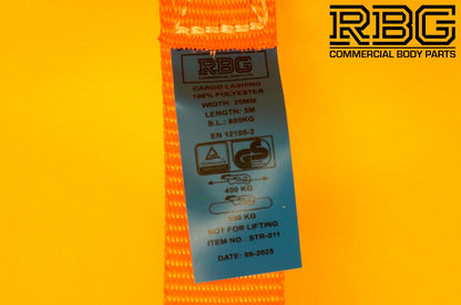 Ratchet Tie Down Strap 800kg 5m High-Vis Orange 25mm Recovery Lashing Cargo