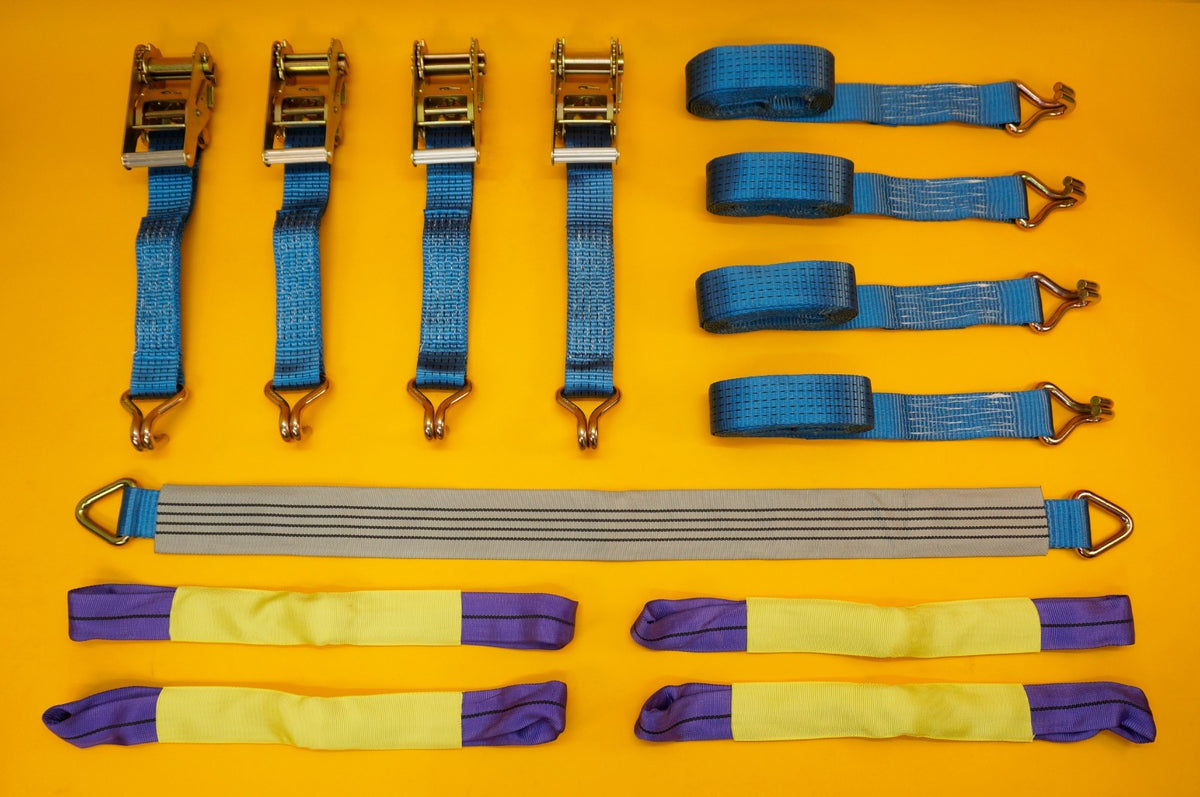 Axle Recovery Strap 1mx50mm + 4x Tie Down Ratchet Strap 4mx50mm 5Ton Lashing