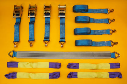 Axle Recovery Strap 1mx50mm + 4x Tie Down Ratchet Strap 4mx50mm 5Ton Lashing