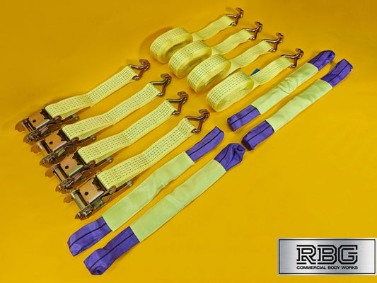 Recovery Ratchet Strap SET 4Pcs 5ton High-Visibility Yellow Tie Down Alloy Wheel