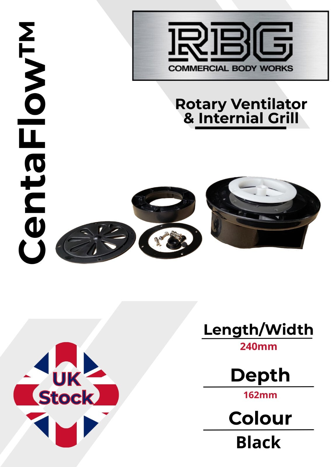 Centaflow™ Wind Driven Vent Black Horsebox Classic Profile Rotary Van Roof Air