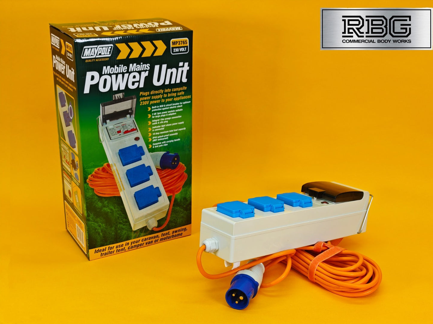 Mobile Mains Power Unit 3 Way 230V 10A RCD Protected Hook Up Caravan Motorhome