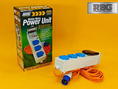 Mobile Mains Power Unit 3 Way 230V 10A RCD Protected Hook Up Caravan Motorhome