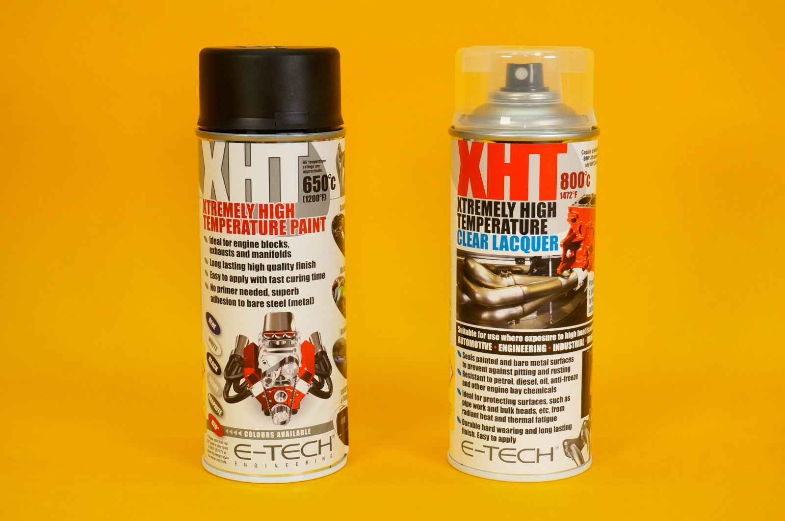 Extremely High Temperature Paint BLACK + CLEAR COAT LACQUER 400ml E-TECH XHT Car