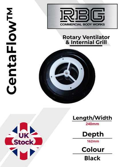 Centaflow™ Wind Driven Vent Black Horsebox Classic Profile Rotary Van Roof Air