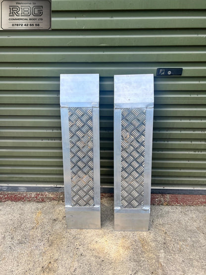 Aluminum car loading ramp extensions for recovery trucks.