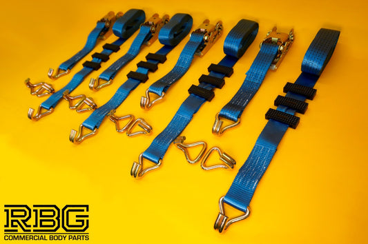 Ratchet Strap Tie Down Recovery 5ton Over Wheel High-Vis Blue + Grips SET 4Pcs