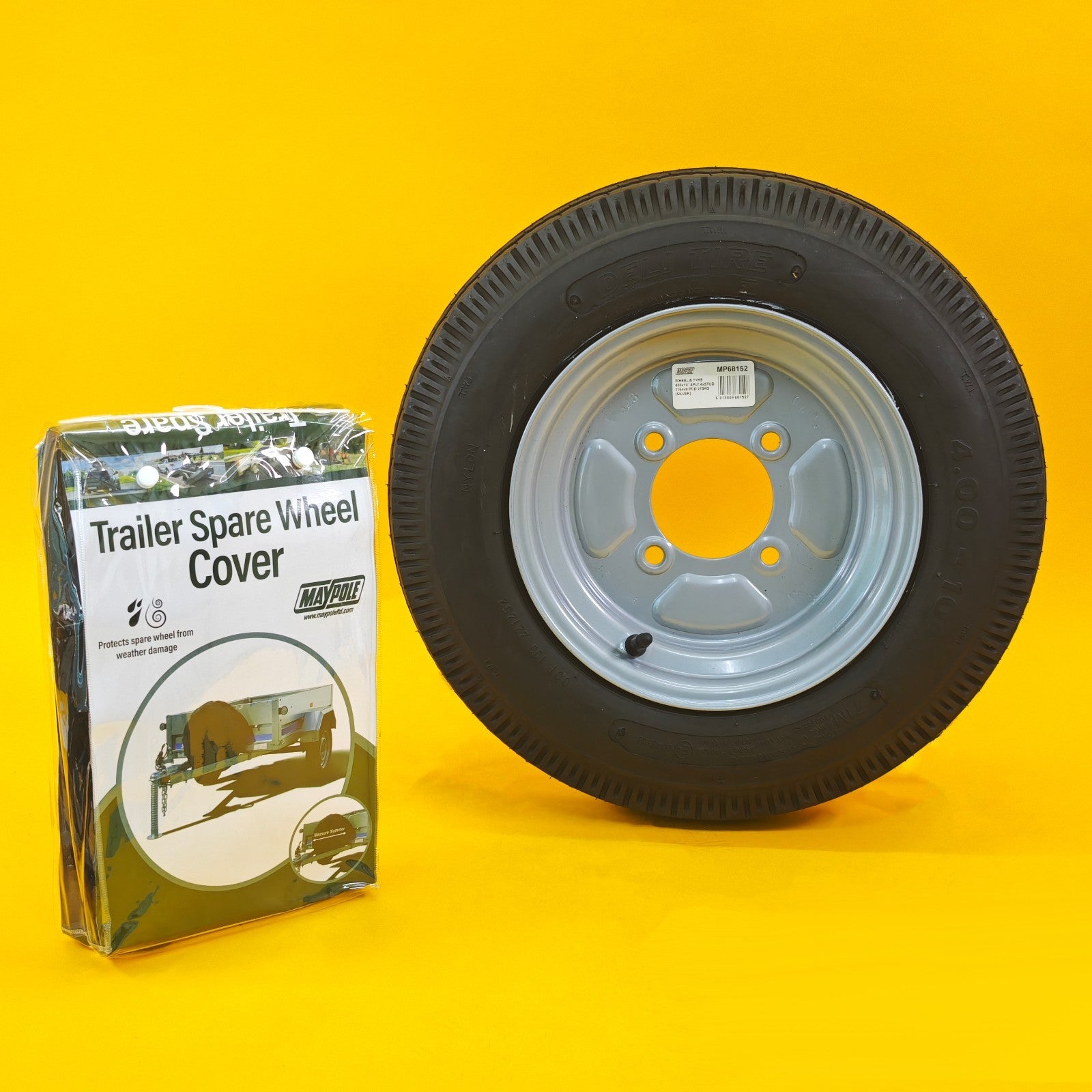 Spare Wheel & Tyre + Cover 400x10 for MP6815 Trailer 115mm PCD 10″ Diameter UK
