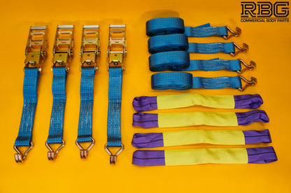 Recovery Ratchet Strap SET 4Pcs Tie Down 5ton High-Visibility Blue Safety Straps