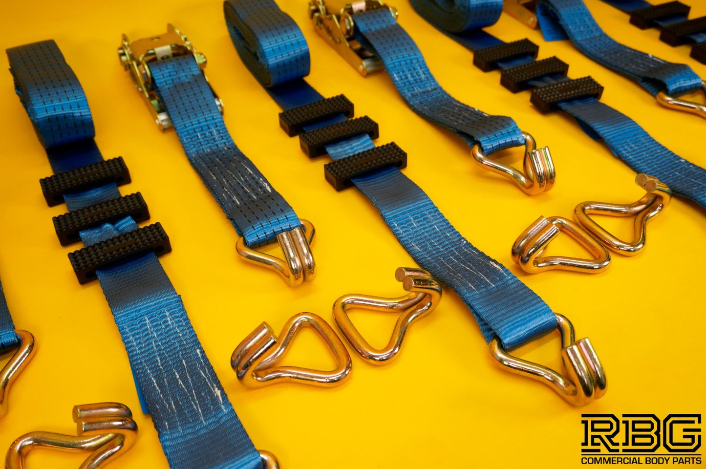 Ratchet Strap Tie Down Recovery 5ton Over Wheel High-Vis Blue + Grips SET 4Pcs