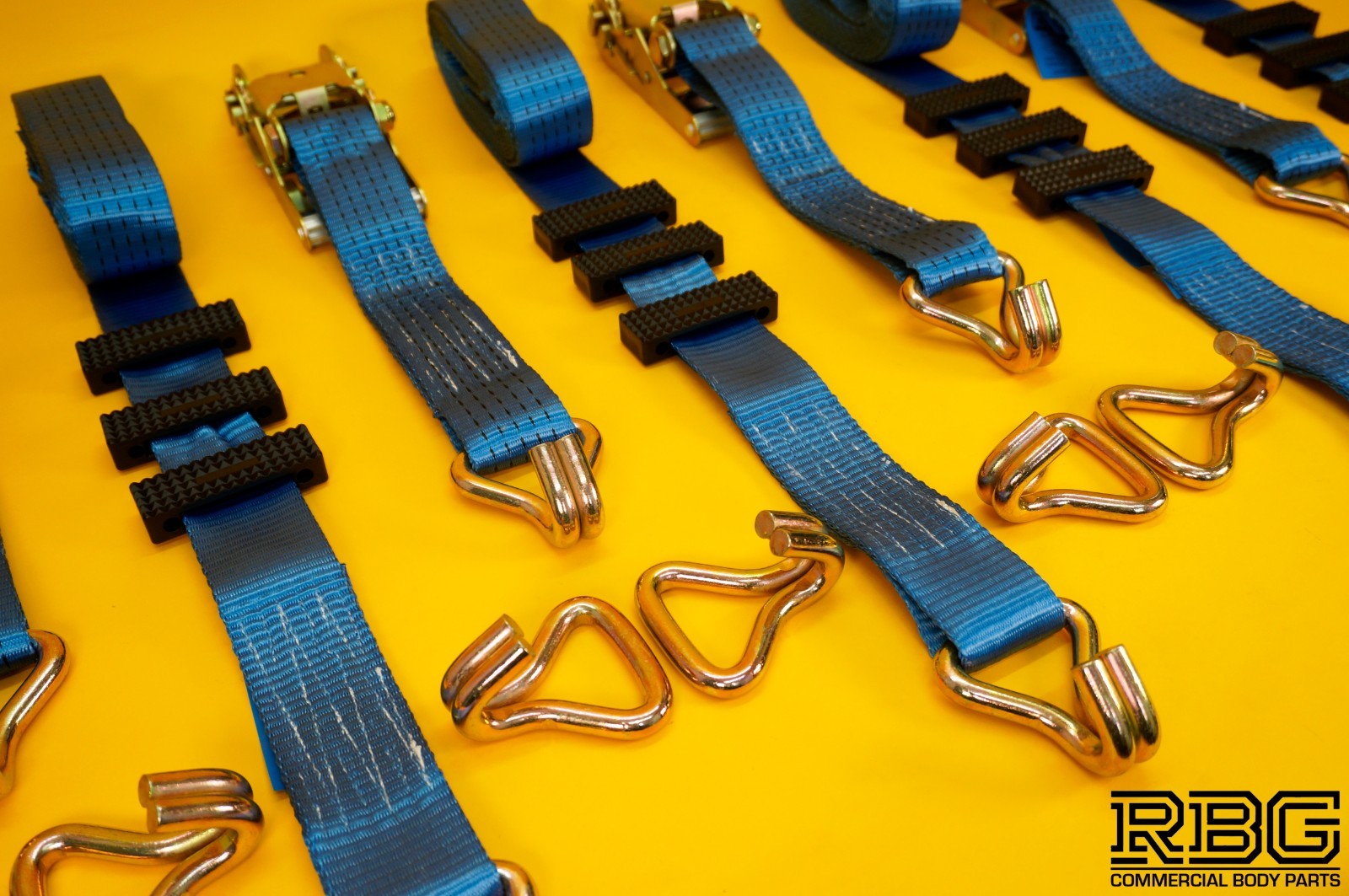 Ratchet Strap Tie Down Recovery 5ton Over Wheel High-Vis Blue + Grips SET 4Pcs