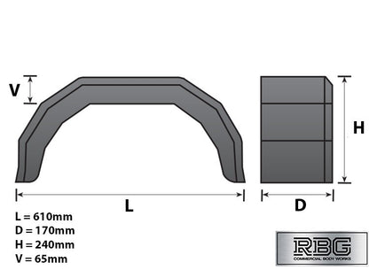 10 Inch Plastic Mudguard Single 610mm x 170mm for Trailer 10″ Wheels Black UK