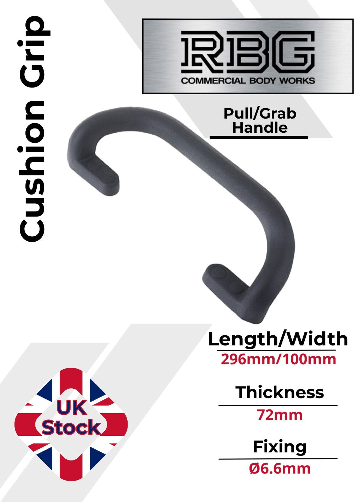 1x Large Steel Core Soft Grip Grab Pull Handle BLACK Trucks Trailers Buses...