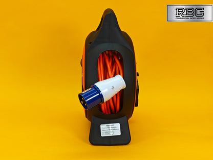15m Roller Mobile Mains Power Unit 3 Way with LED Light Twin USB RCD Protected