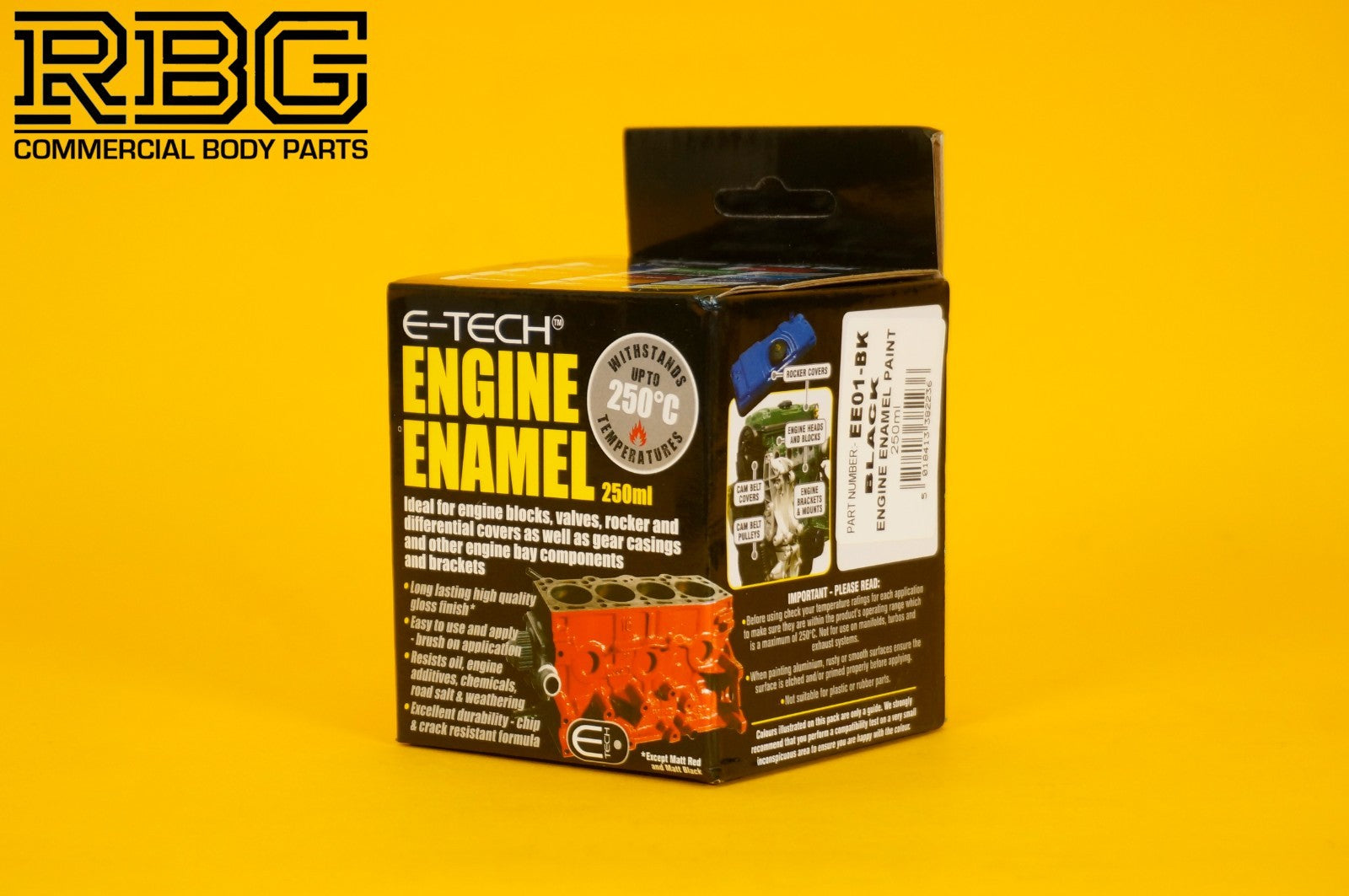 Engine Enamel BLACK Paint Gloss E-TECH High 250ml Resistant for Car Motorbike