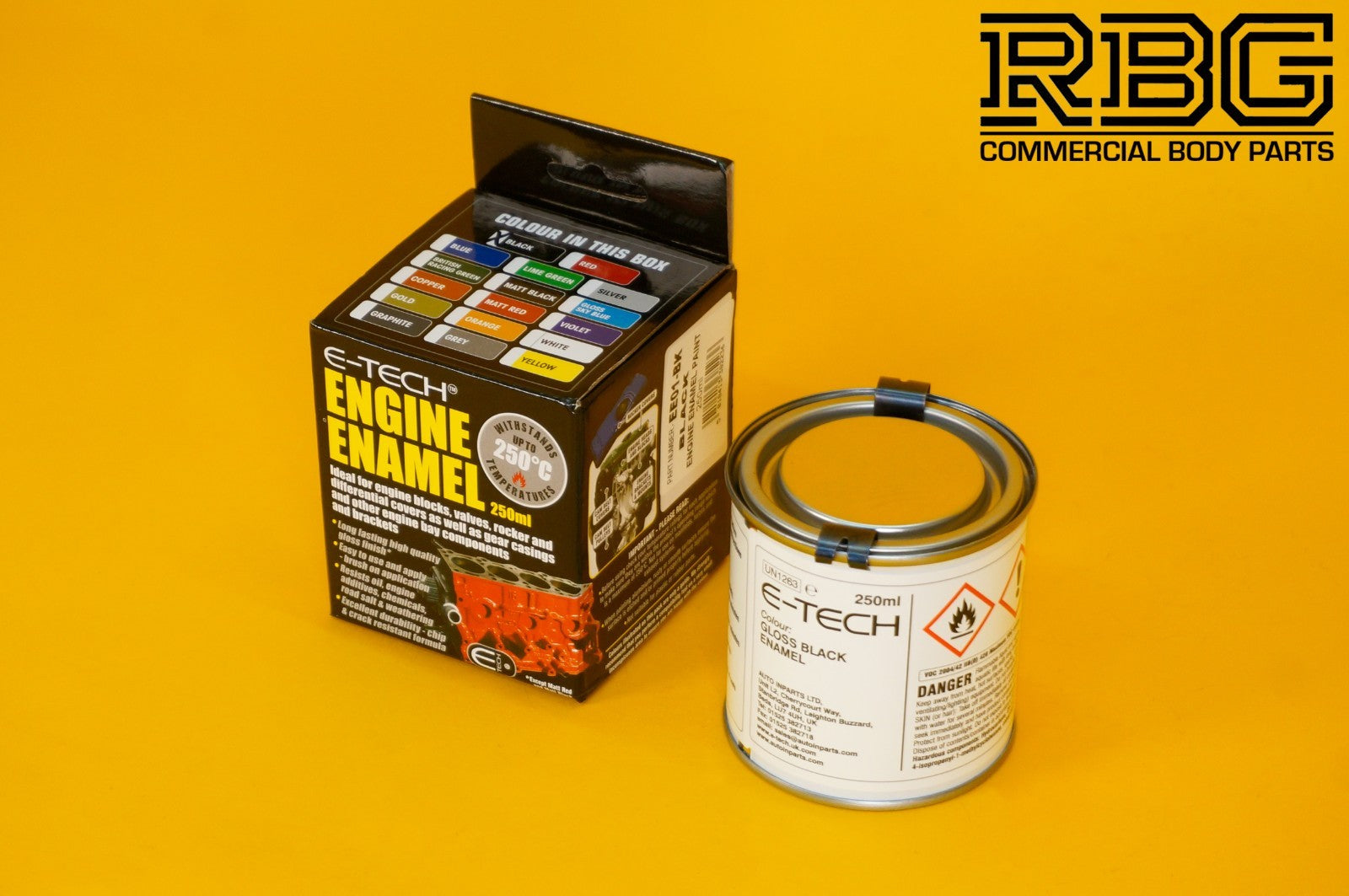 Engine Enamel BLACK Paint Gloss E-TECH High 250ml Resistant for Car Motorbike