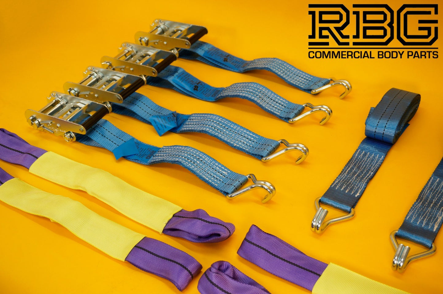 Ratchet Strap Recovery 2Ton Tie Down Alloy Wheel Hi-Vis Blue Lashing SET 4Pcs