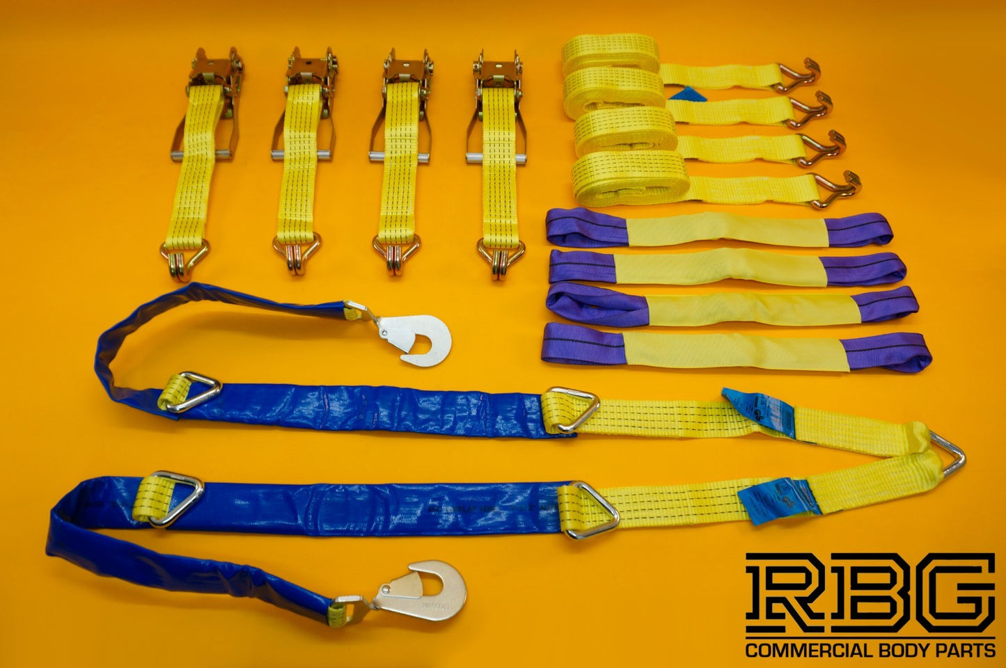 4x Recovery Ratchet Strap 4m x 50mm 5Ton + Winching Assistance Strap 1.5m x 50mm