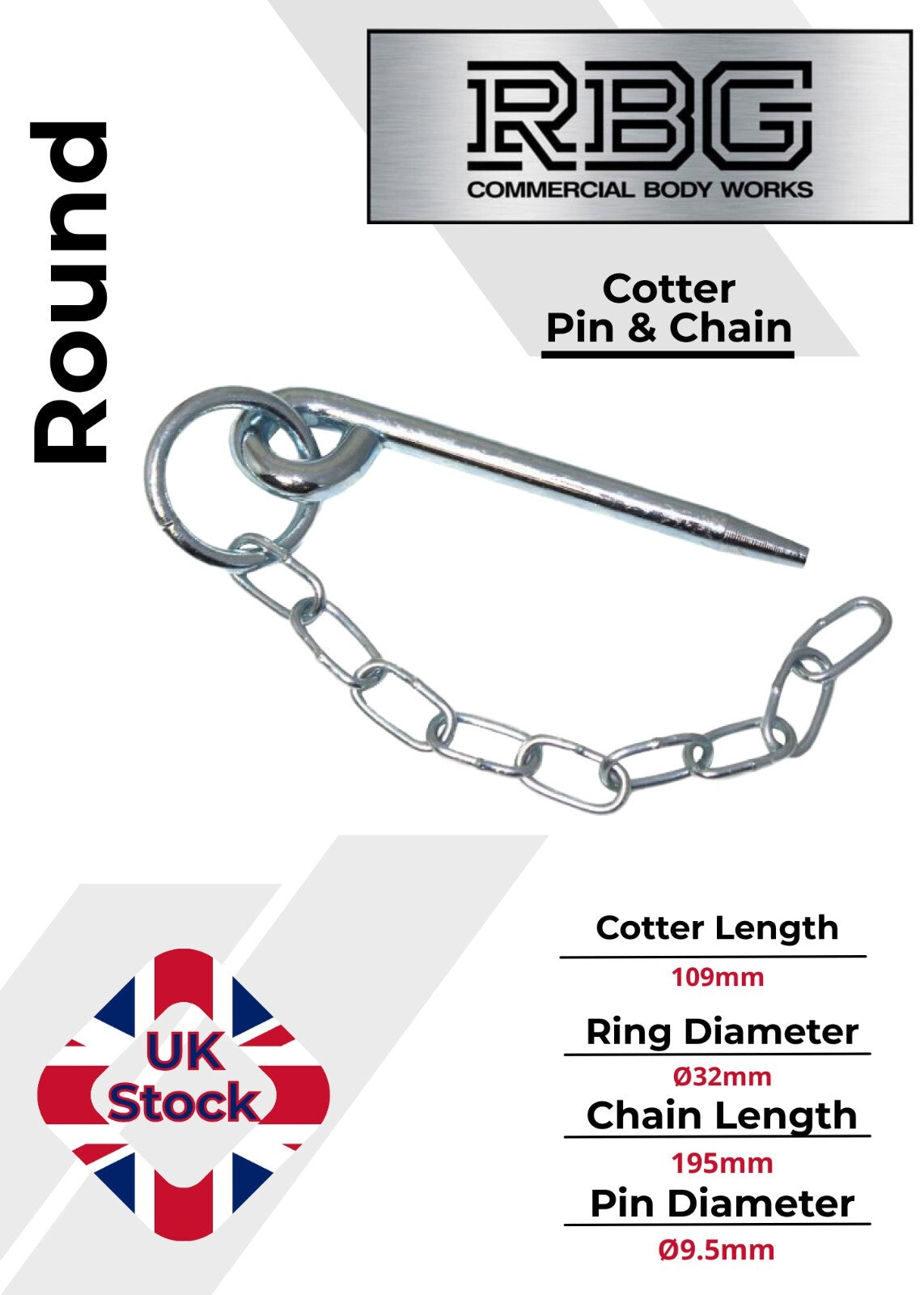 1x Tailboard Forket, Lug, 109mm Pin & Chain - Truck Dropside Tipper Trailer