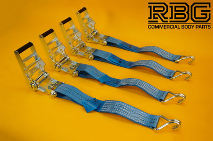 Ratchet Strap Recovery 2Ton Tie Down Alloy Wheel Hi-Vis Blue Lashing SET 4Pcs