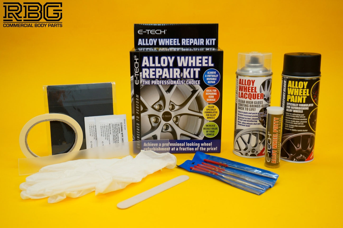 Alloy Wheel Refurbishment Repair Kit BLACK Wheel Spray Paint + Lacquer E-TECH