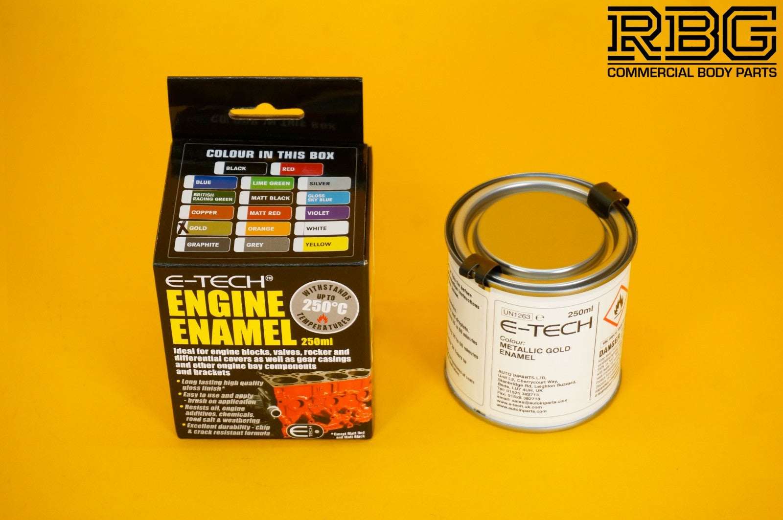Engine Enamel GOLD Paint Gloss E-TECH 250ml Heat Resistant for Car Motorbike