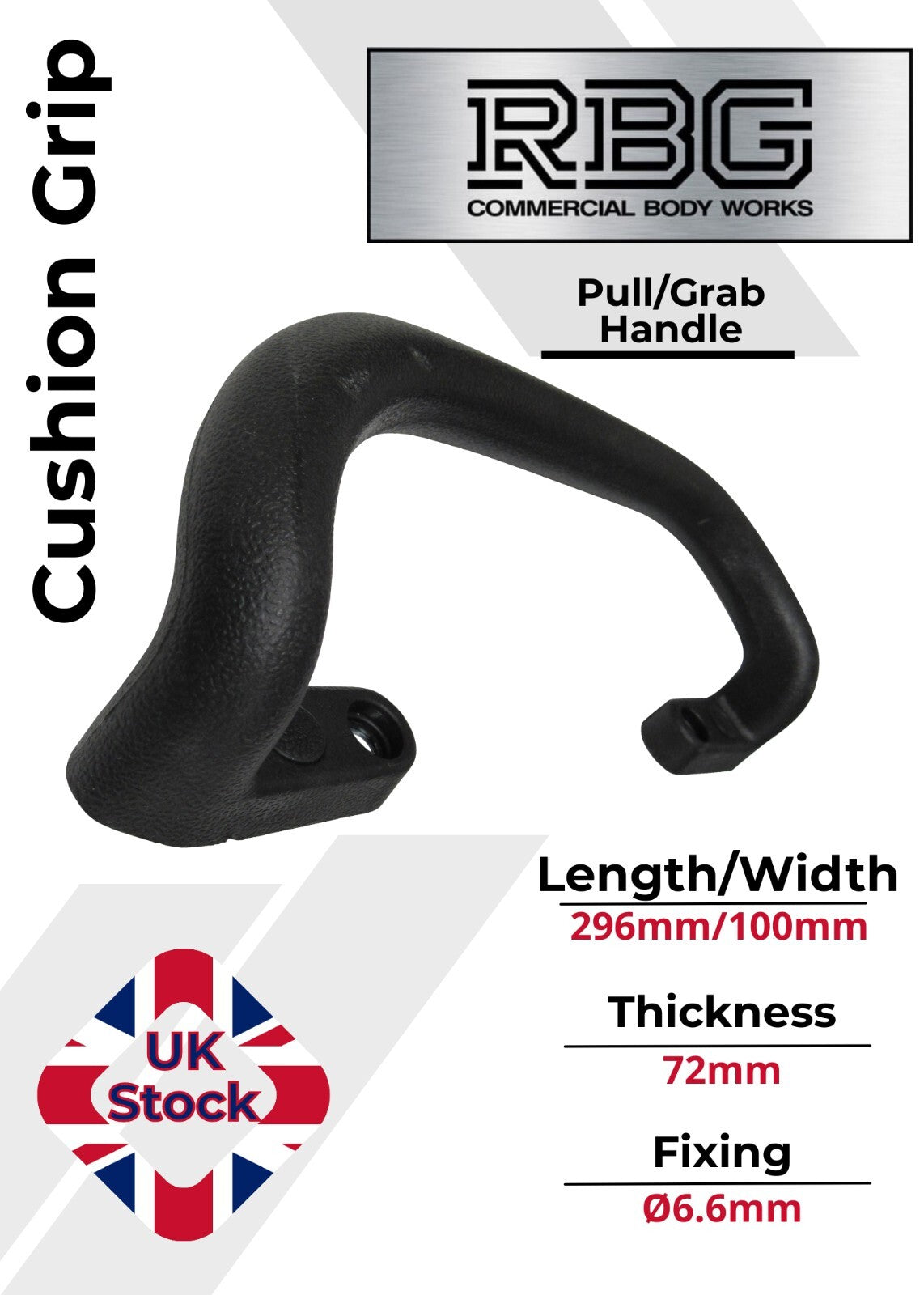 1x Large Steel Core Soft Grip Grab Pull Handle BLACK Trucks Trailers Buses...