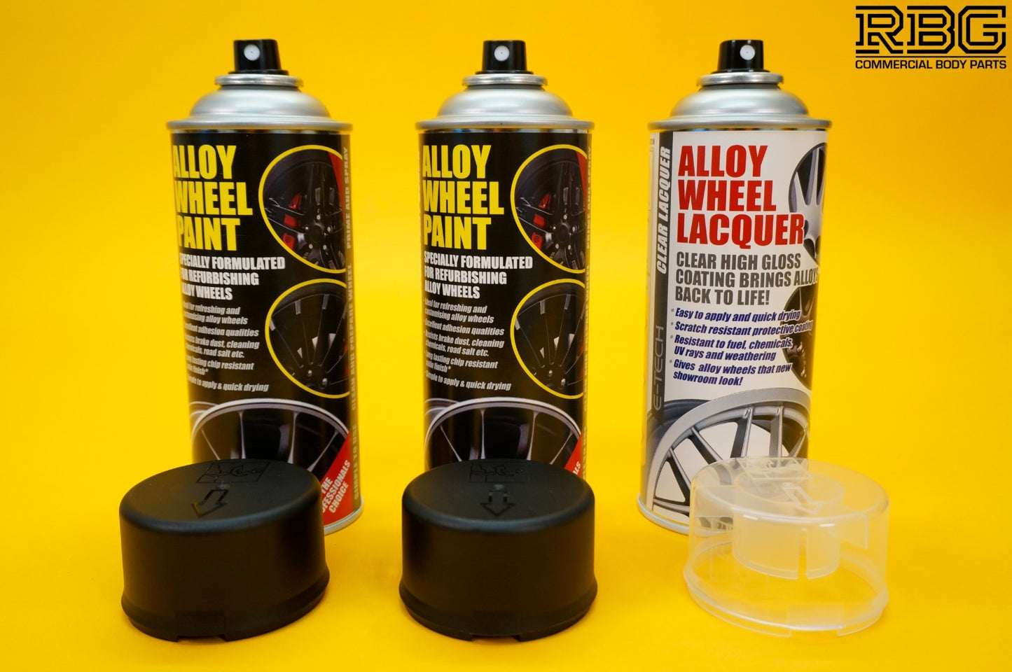 2x Alloy Wheel Paint MOTORSPORT BLACK + 1x Clear Lacquer Spray Refurbishment Kit
