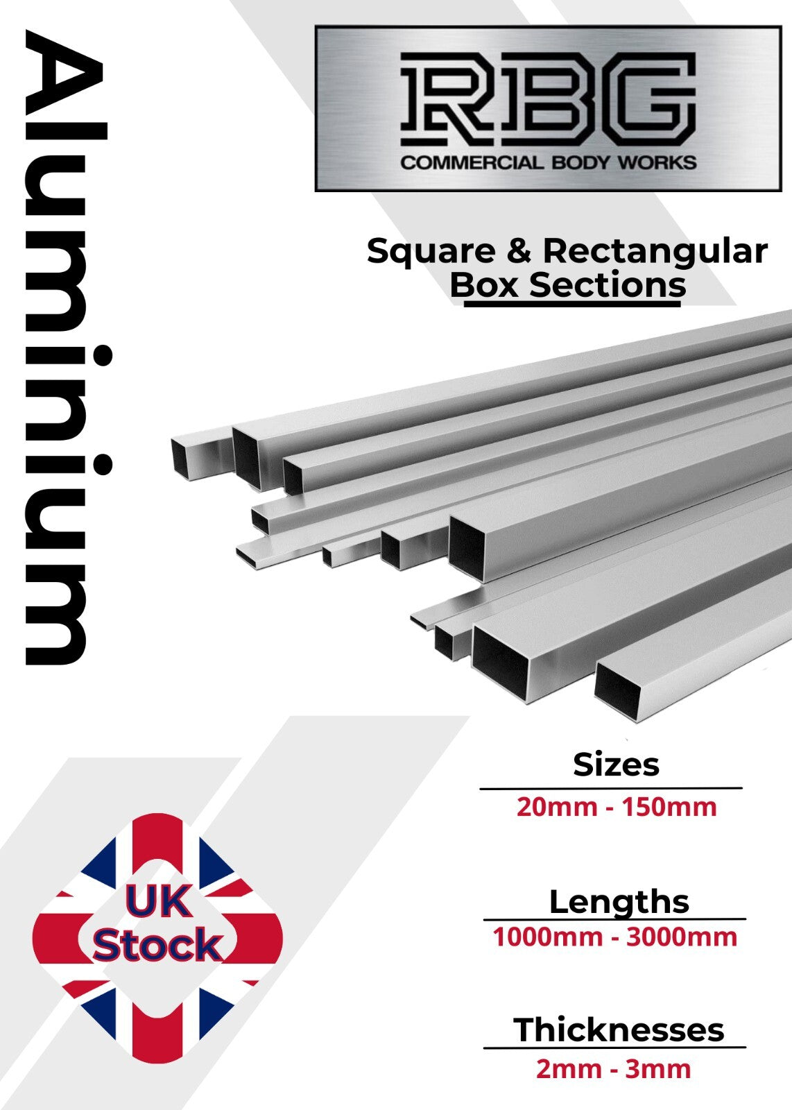 ALUMINIUM RECTANGULAR & SQUARE BOX SECTION Various Sizes Metric Free UK Delivery