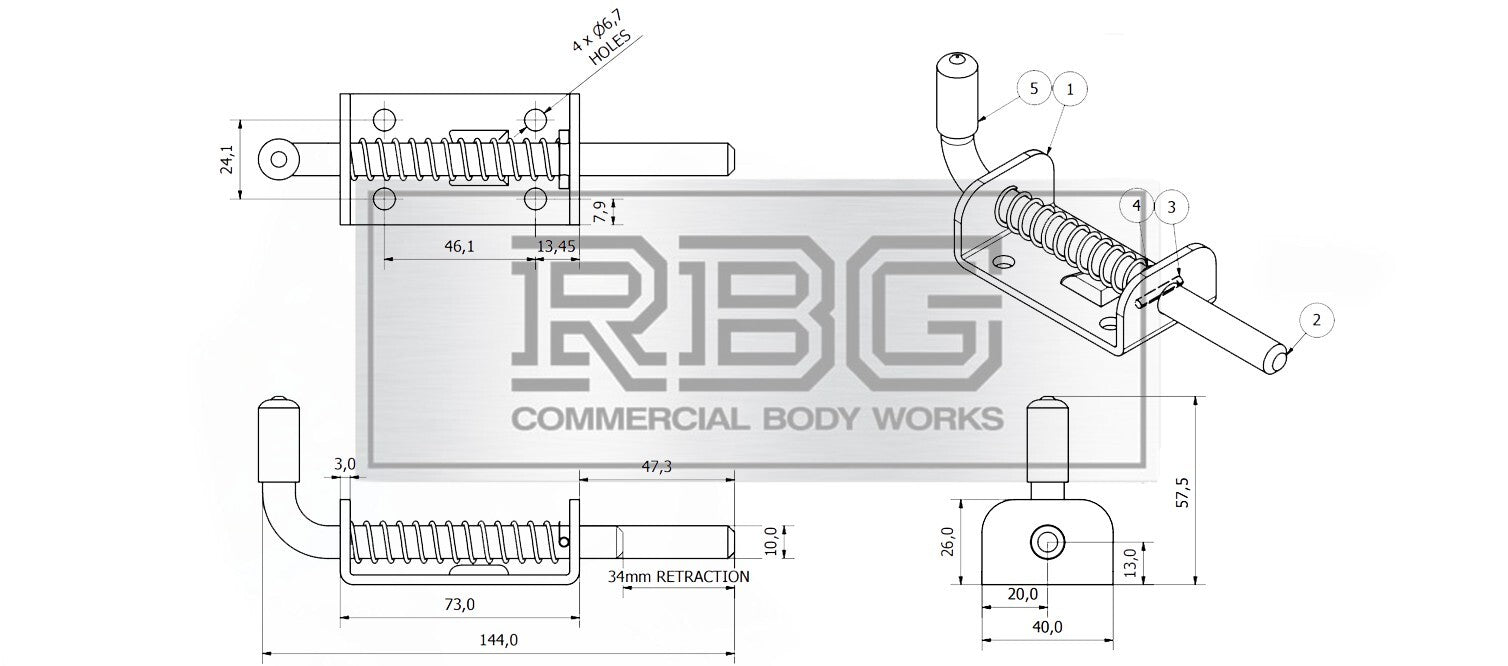 Shoot Bolt 10/34mm Spring Bolt Slip Bolt Zinc Plated Truck Lorry Gate Trailer