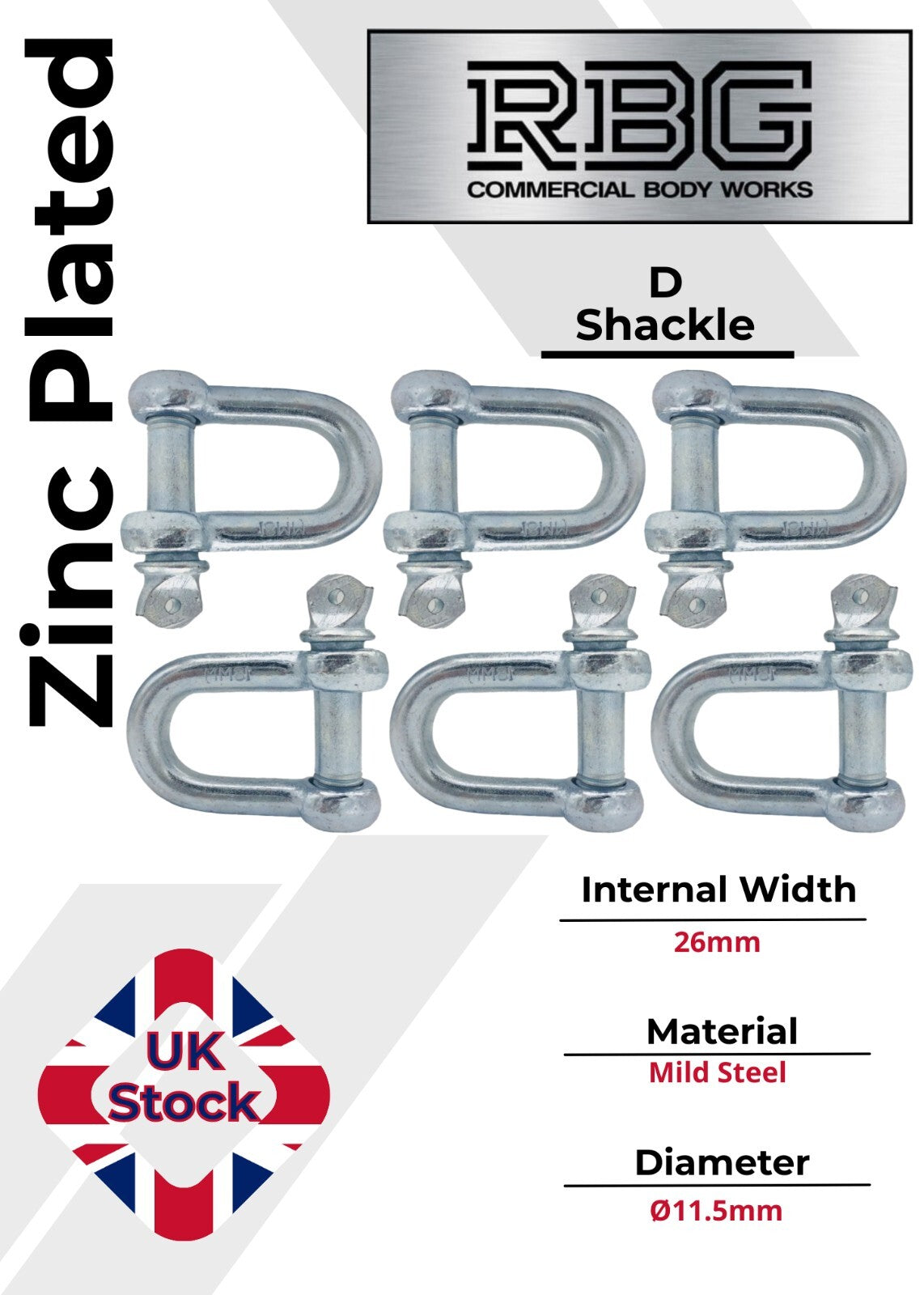 D Shackle Heavy Duty Hex Flush Pin Dee Shackle 19.5mm - 26mm Load Securing