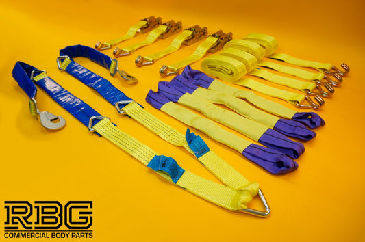 Winching Assistance Strap 1.5m x 50mm + 4x Tie Down Ratchet Strap 4m x 50mm 5Ton