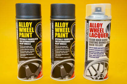 2x Alloy Wheel Paint TECHNIK GREY + 1x Clear Lacquer Spray Car Refurbishment