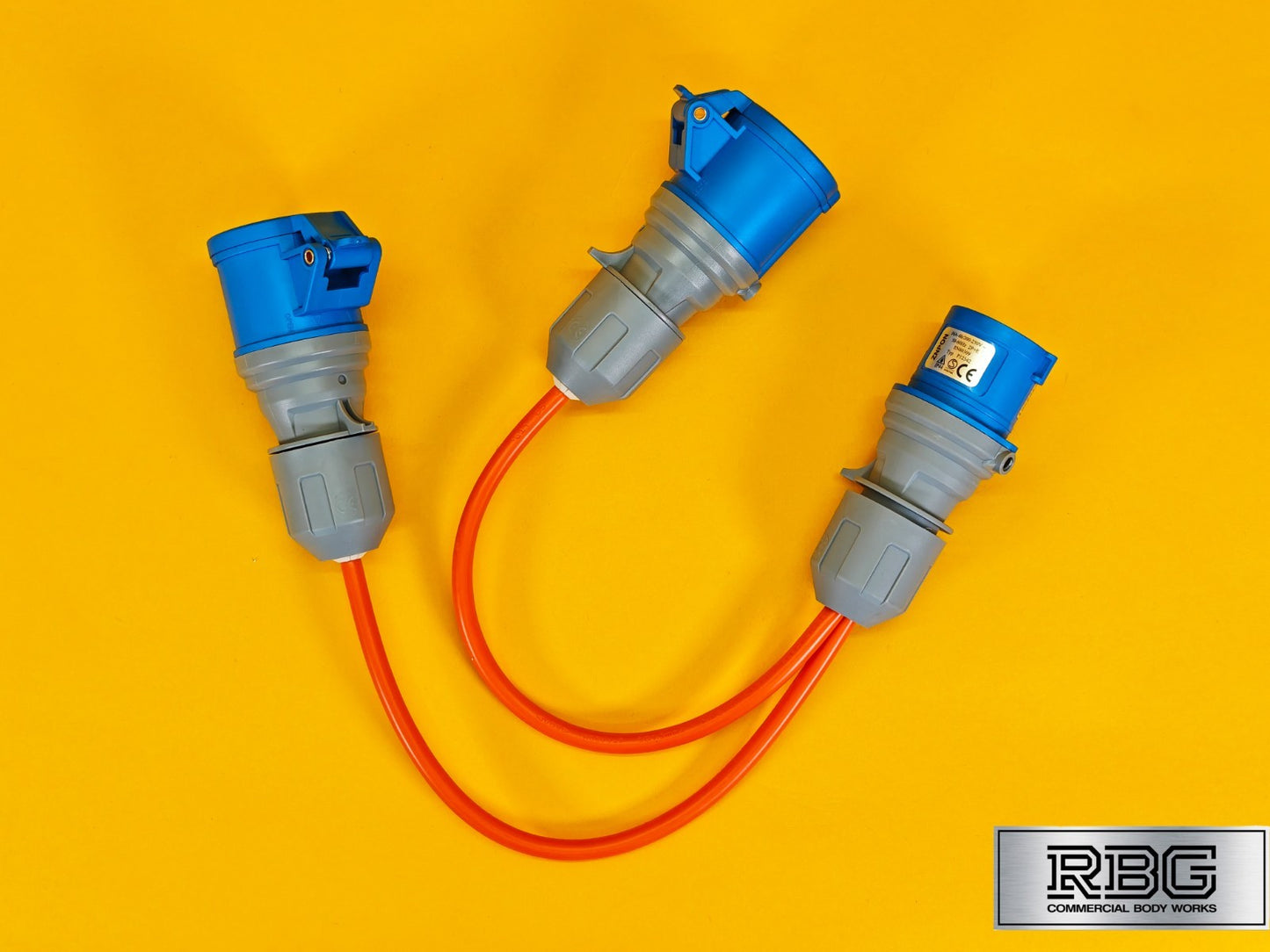 2 Way Splitter 16A 230V for Caravan 30cm Cable 2x Sockets 16Amp Hook Up Orange