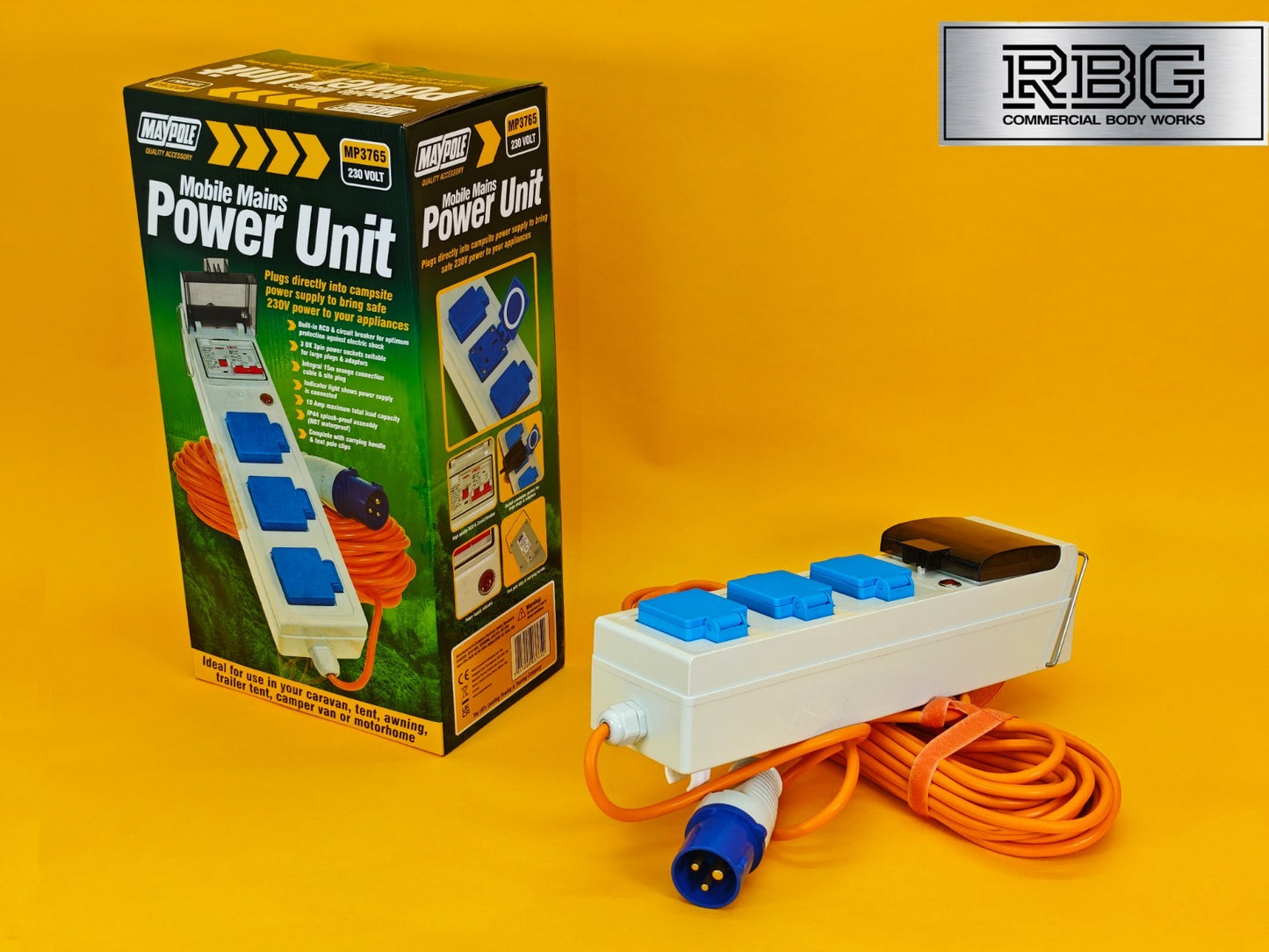 Mobile Mains Power Unit 3 Way 230V 10A RCD Protected Hook Up Caravan Motorhome