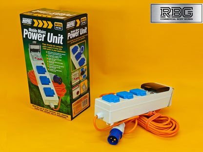 Mobile Mains Power Unit 3 Way 230V 10A RCD Protected Hook Up Caravan Motorhome
