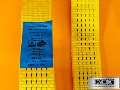 Recovery Ratchet Strap SET 4Pcs 5ton High-Visibility Yellow Tie Down Alloy Wheel