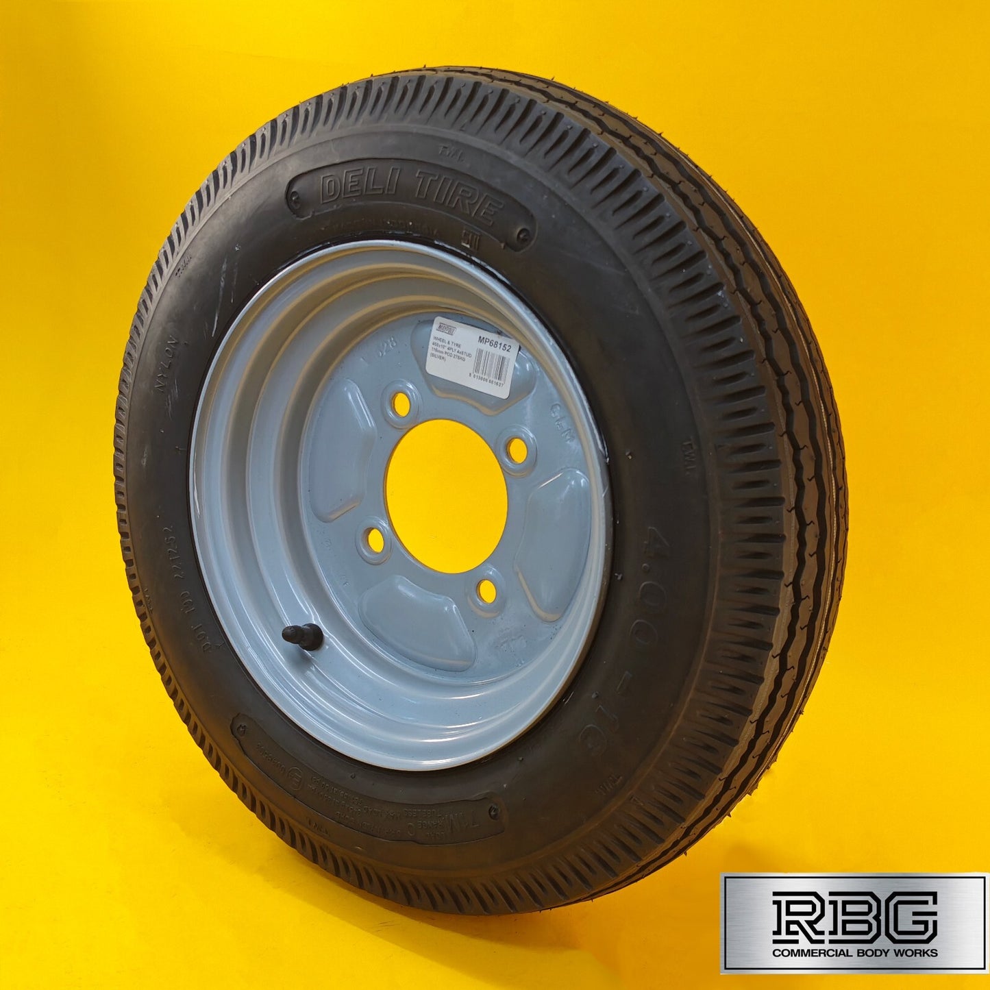Spare Wheel & Tyre 400x10 for MP6815 Trailer 115mm PCD Silver 10″ Diameter UK