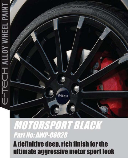 4x Alloy Wheel Paint MOTORSPORT BLACK + 1x Clear Lacquer Spray Refurbishment Kit